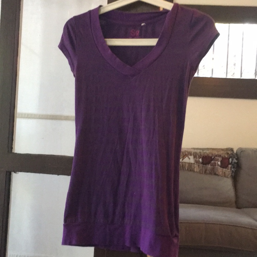 Purple striped v neck